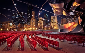미국 일리노이 주 시카고, 건물, 고층 빌딩, 의자, 밤 HD 배경 화면