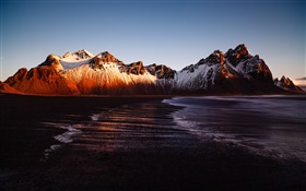 아이슬란드, Stokksnes, 산, 바다, 일몰 HD 배경 화면