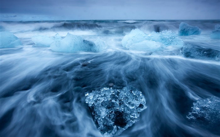 북극, 푸른 얼음, 바다 배경 화면 그림