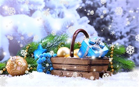 공, 새 해, 메리 크리스마스, 선물, 눈