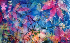 크리 에이 티브 디자인 사진, 꽃, 잎, 물, 나뭇 가지 HD 배경 화면