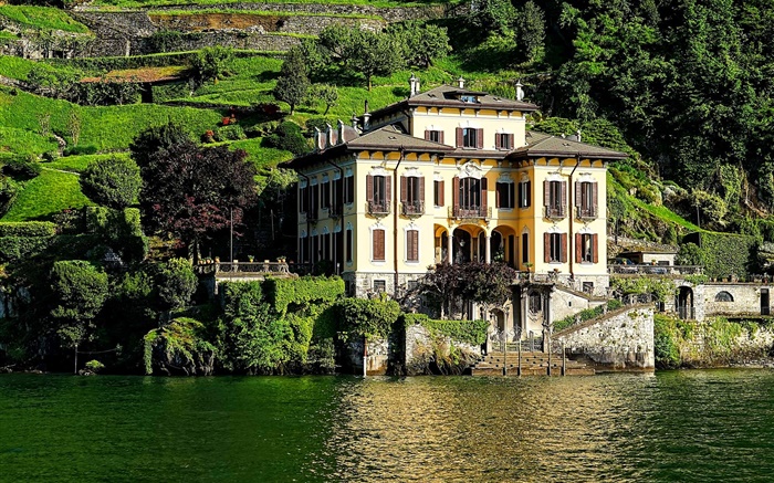 이탈리아, 코모 호수, 하우스, 빌라, 언덕 배경 화면 그림