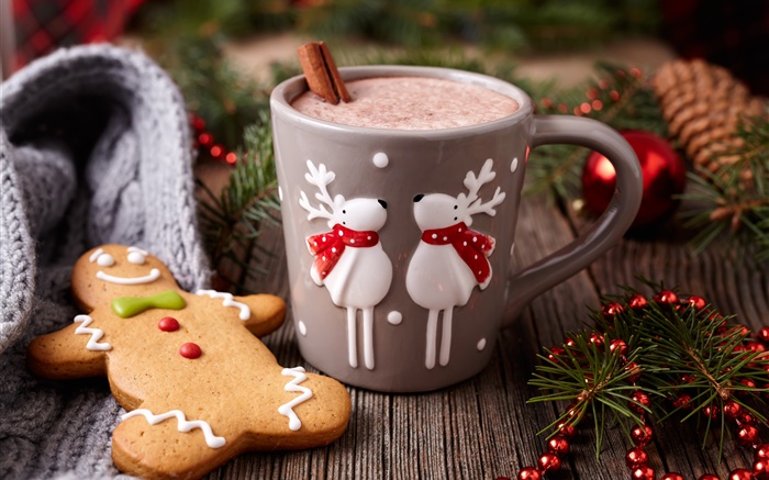 메리 크리스마스, 장식, 쿠키, 컵, 커피 배경 화면 그림