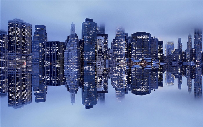 뉴욕, 맨하탄, 미국, 건물, 안개, 반사 배경 화면 그림