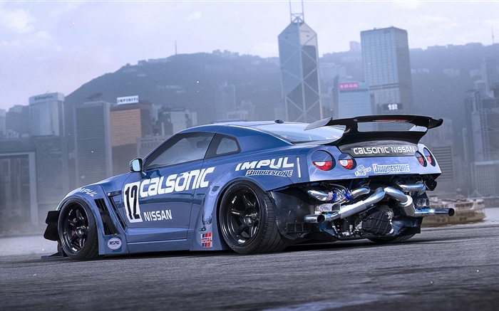 닛산 GT-R 블루 스포츠 자동차 배경 화면 그림
