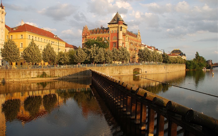 프라하, 체코 공화국, 궁전, 강, 집 배경 화면 그림