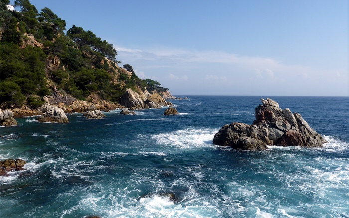 스페인, 바다, 해안, 바위, 자연 풍경 배경 화면 그림
