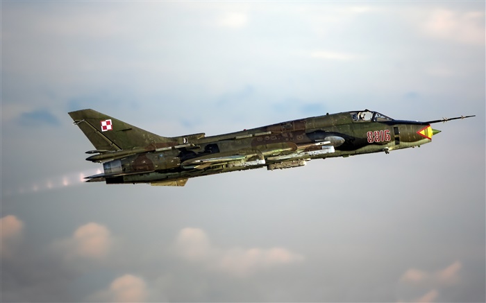 하늘에 비행 SU-22 전투기, 폭격기, 배경 화면 그림