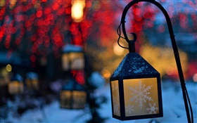 겨울, 등불, 조명, 밤, 눈송이 HD 배경 화면