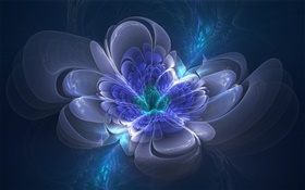 3D 드로잉, 푸른 꽃, 빛, 추상 HD 배경 화면
