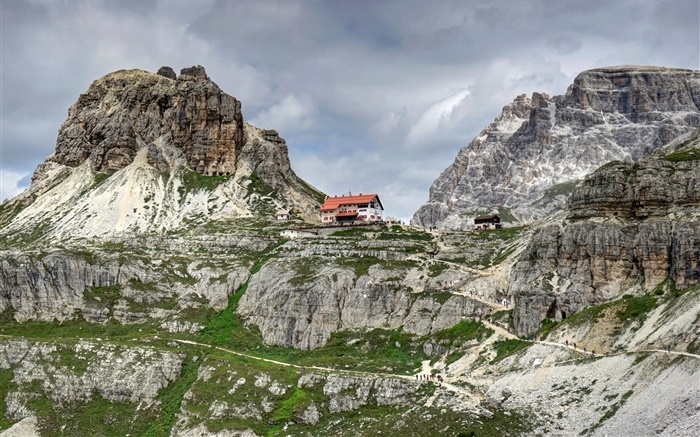 숙박료, 이탈리아, 구름, 바위, 산, 집 배경 화면 그림