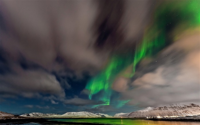 노르웨이, 오로라, 산, 하늘, 별, 황혼 배경 화면 그림