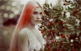 빨간 머리 소녀, 딸기, 과일 HD 배경 화면