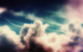 하늘, 구름, 빛의 라인, 별, 창조적 인 디자인 HD 배경 화면