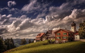 스위스, Heiligkreuz, 집, 경사, 나무, 구름