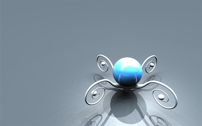 3D 꽃, 파란색 공 배경 화면 그림