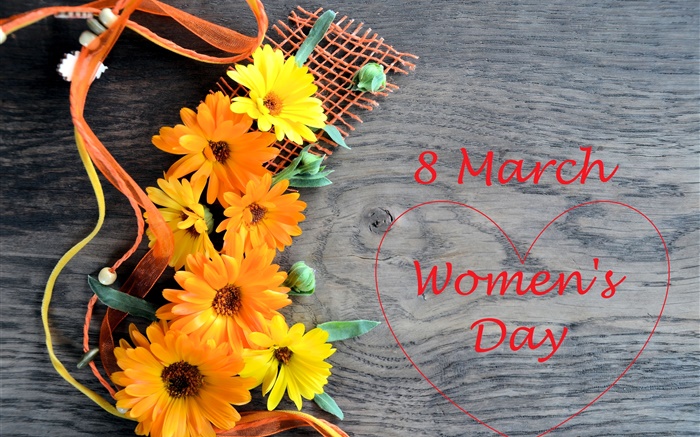 3월 8일, 여성의 날, gerbera 꽃, 사랑의 마음 배경 화면 그림