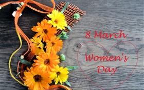 3월 8일, 여성의 날, gerbera 꽃, 사랑의 마음 HD 배경 화면