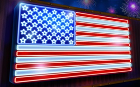 미국 국기, 별과 줄무늬, 네온 HD 배경 화면