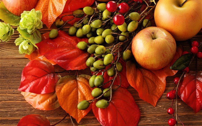 가을, 과일, 잎, 열매, 사과 배경 화면 그림