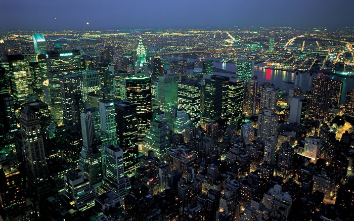 아름 다운 밤 도시, 조명, 탑 뷰, 뉴욕, 미국 배경 화면 그림