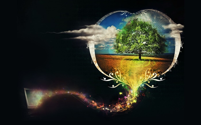 아름 다운 나무, 사랑의 마음, 검은 색, 크리 에이 티브 디자인 배경 화면 그림