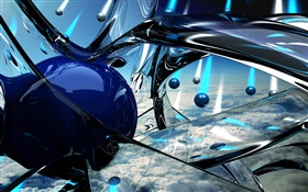 파란색 공, 선박, 비, 3D 설계 HD 배경 화면