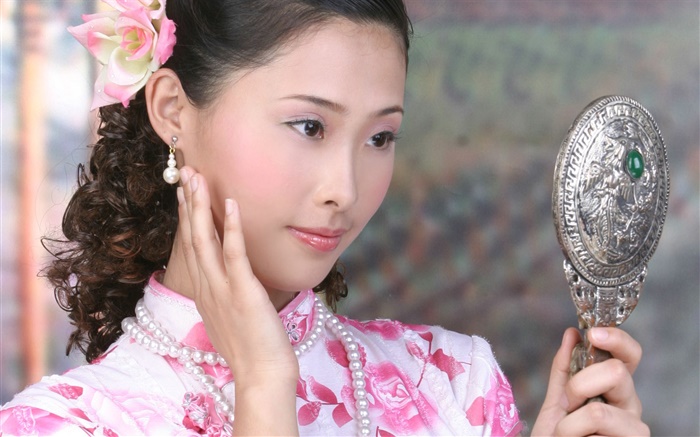 치파오 소녀 거울, 중국, 아시아를 사용 배경 화면 그림