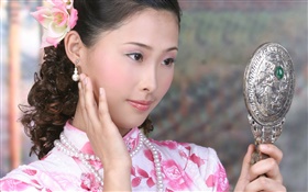 치파오 소녀 거울, 중국, 아시아를 사용