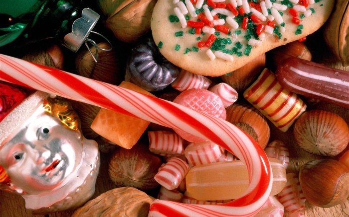 크리스마스 음식, 사탕, 케이크, 장난감 배경 화면 그림