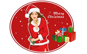 크리스마스 소녀, 선물, 벡터 디자인 HD 배경 화면