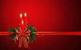 크리스마스 테마, 리본, 양초, 빨간색 배경