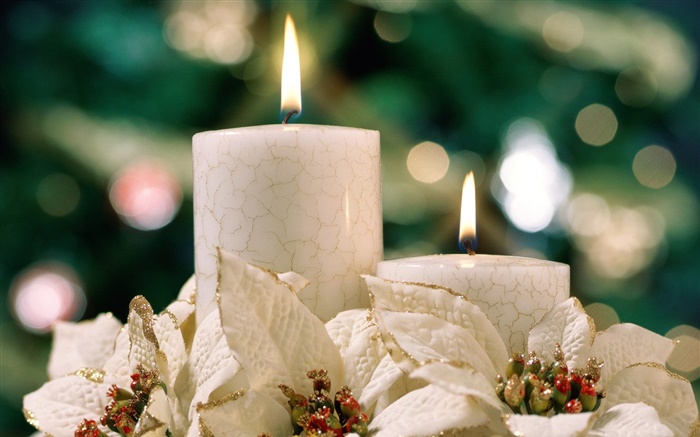 크리스마스 테마, 흰색 촛불 배경 화면 그림