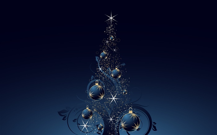크리스마스 트리, 공, 개, 진한 파란색 스타일, 벡터 배경 화면 그림