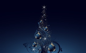 크리스마스 트리, 공, 개, 진한 파란색 스타일, 벡터 HD 배경 화면