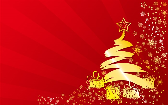 크리스마스 트리, 별, 선물, 골드 색상, 벡터 이미지 배경 화면 그림