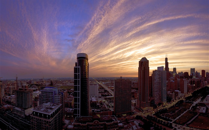 시, 새벽, 고층 빌딩 배경 화면 그림