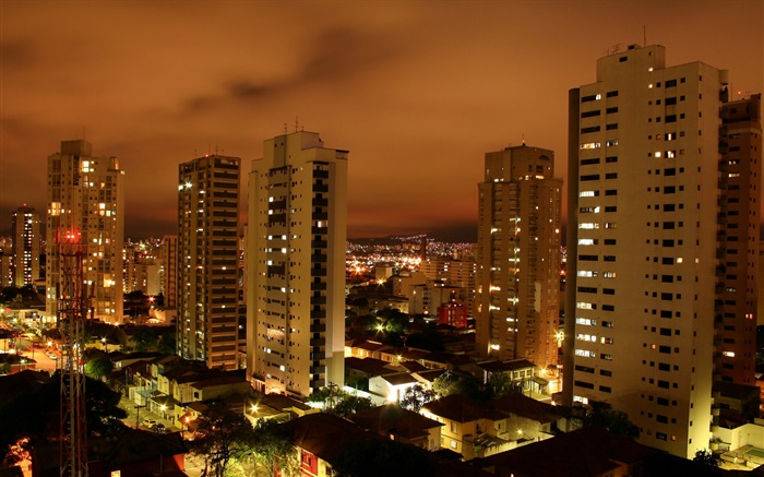 도시의 밤, 고층 빌딩, 조명 배경 화면 그림