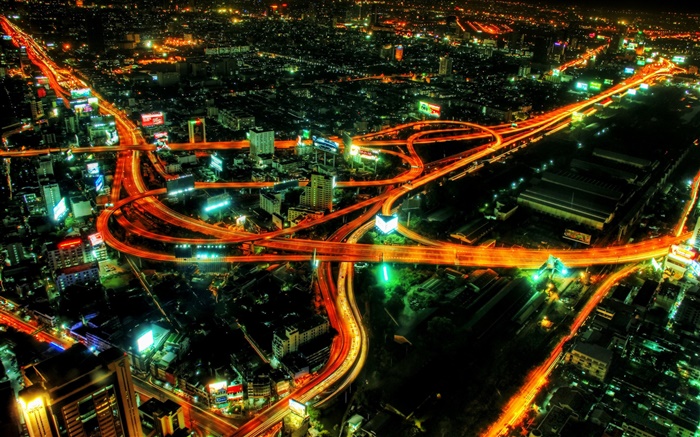도시 교통, 조명 라인, 아름다운 밤 배경 화면 그림