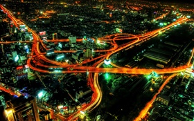도시 교통, 조명 라인, 아름다운 밤