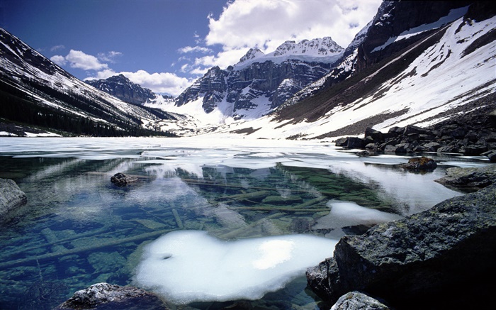 위로 호수, 산, 눈, 밴프 국립 공원, 앨버타, 캐나다 배경 화면 그림