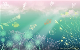 크리 에이 티브 디자인, 예술, 수중, 바다, 물고기, 꽃, 천사