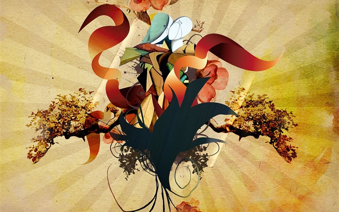 크리 에이 티브 디자인, 화려한, 나뭇 가지, 꽃, 리본 배경 화면 그림