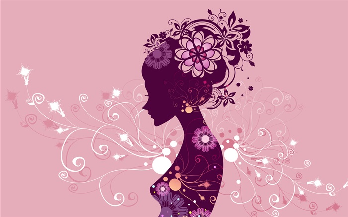 크리 에이 티브 디자인, 벡터 소녀, 꽃, 핑크 배경 배경 화면 그림