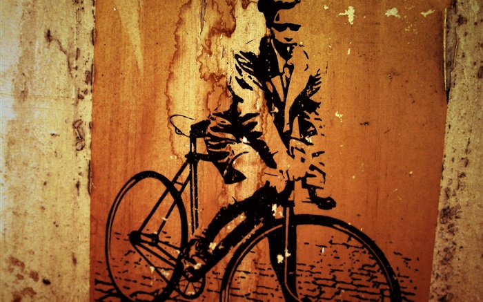 풍경, 그림, 자전거, 벽 배경 화면 그림