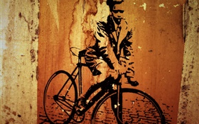 풍경, 그림, 자전거, 벽
