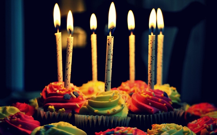 컵 케이크, 촛불, 생일 축하 배경 화면 그림