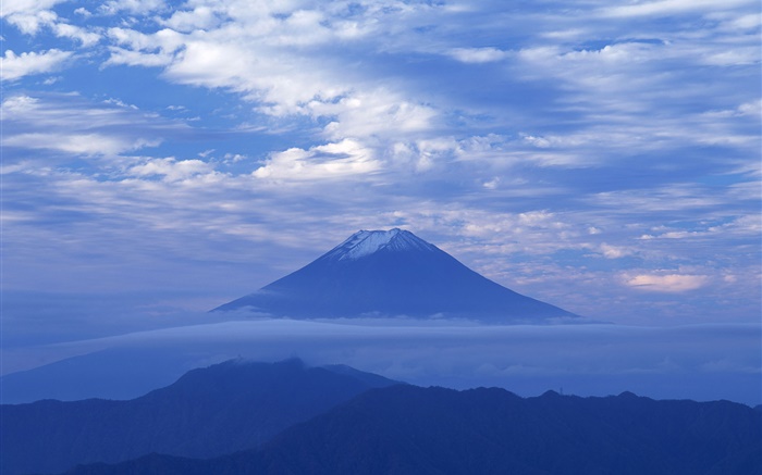 새벽, 푸른 스타일, 구름, 후지산, 일본 배경 화면 그림