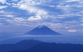 새벽, 푸른 스타일, 구름, 후지산, 일본