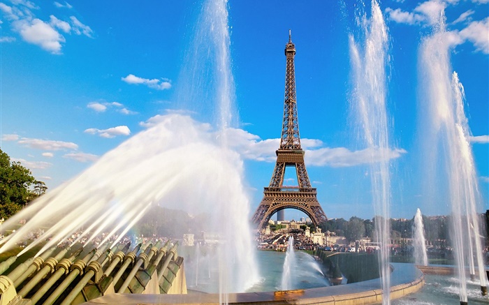 에펠 탑, 프랑스, 파리, 분수, 물 배경 화면 그림